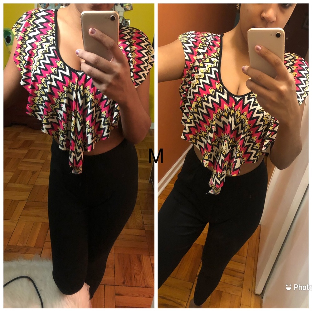 Ruffle Multicolored Crop Top Medium - image 1